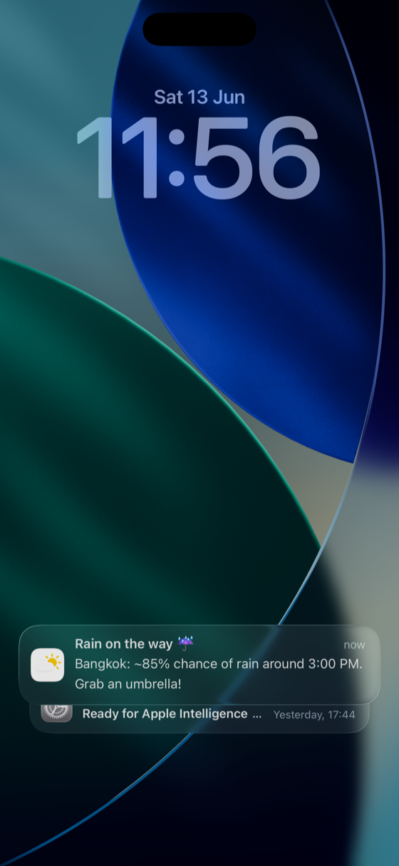 Rain alert notification on the lock screen